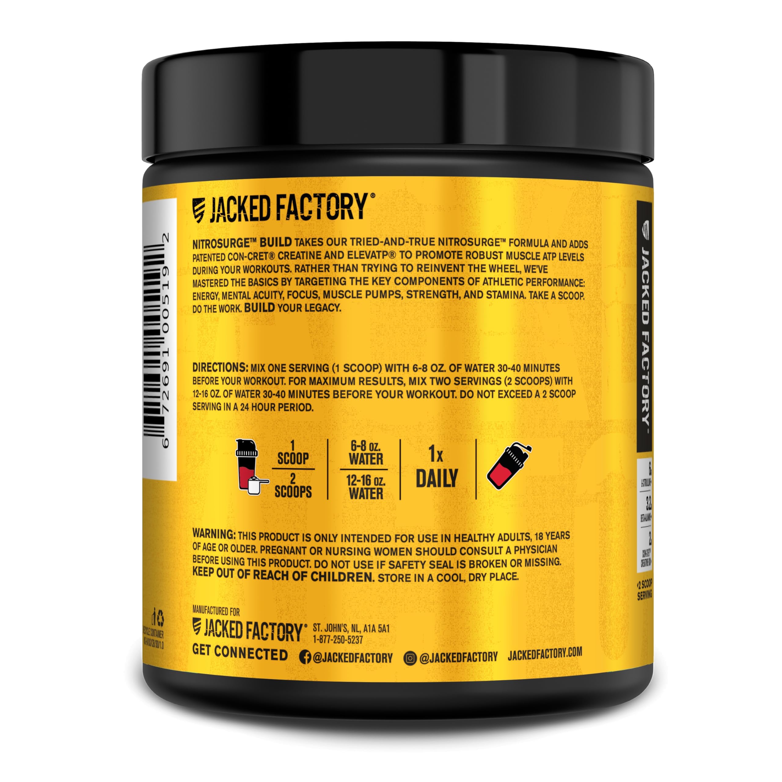 Jacked Factory Nitrosurge Build caja de 30 porciones, suministro mensual para entrenamientos constantes