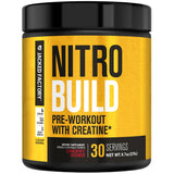 Jacked Factory Nitrosurge Build frontal mostrando el envase y sabor Cherry Bomb, ideal para energía