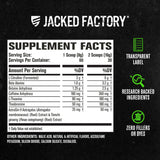 Jacked Factory etiqueta con lista de ingredientes y beneficios deportivos