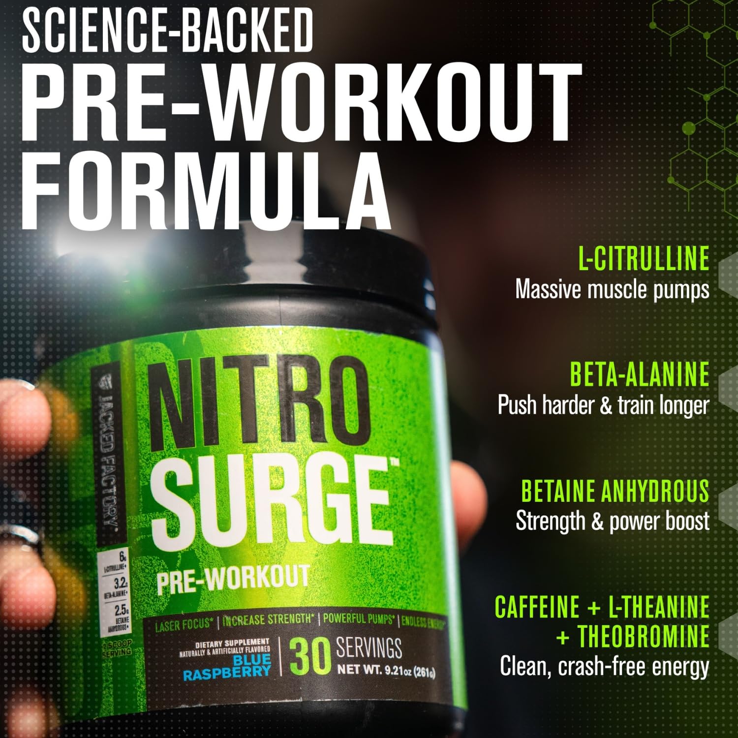 Jacked Factory nitrosurge vaso preparado antes del entrenamiento para enfoque inmediato