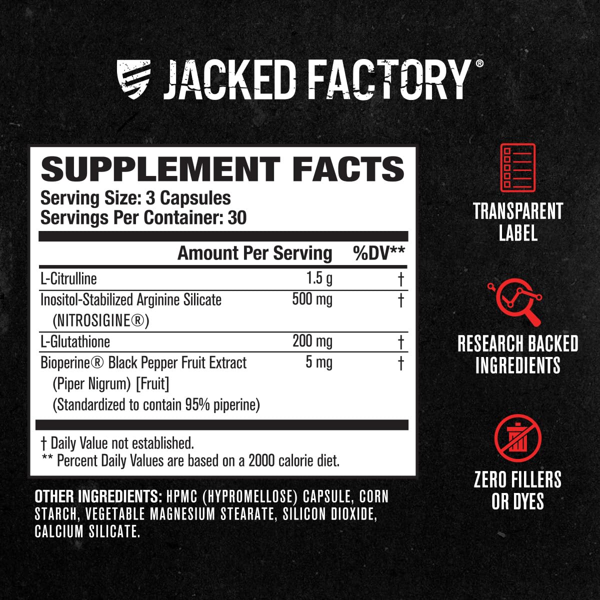Jacked Factory ingredientes clave Nitrosigine y L-citrulina resaltados