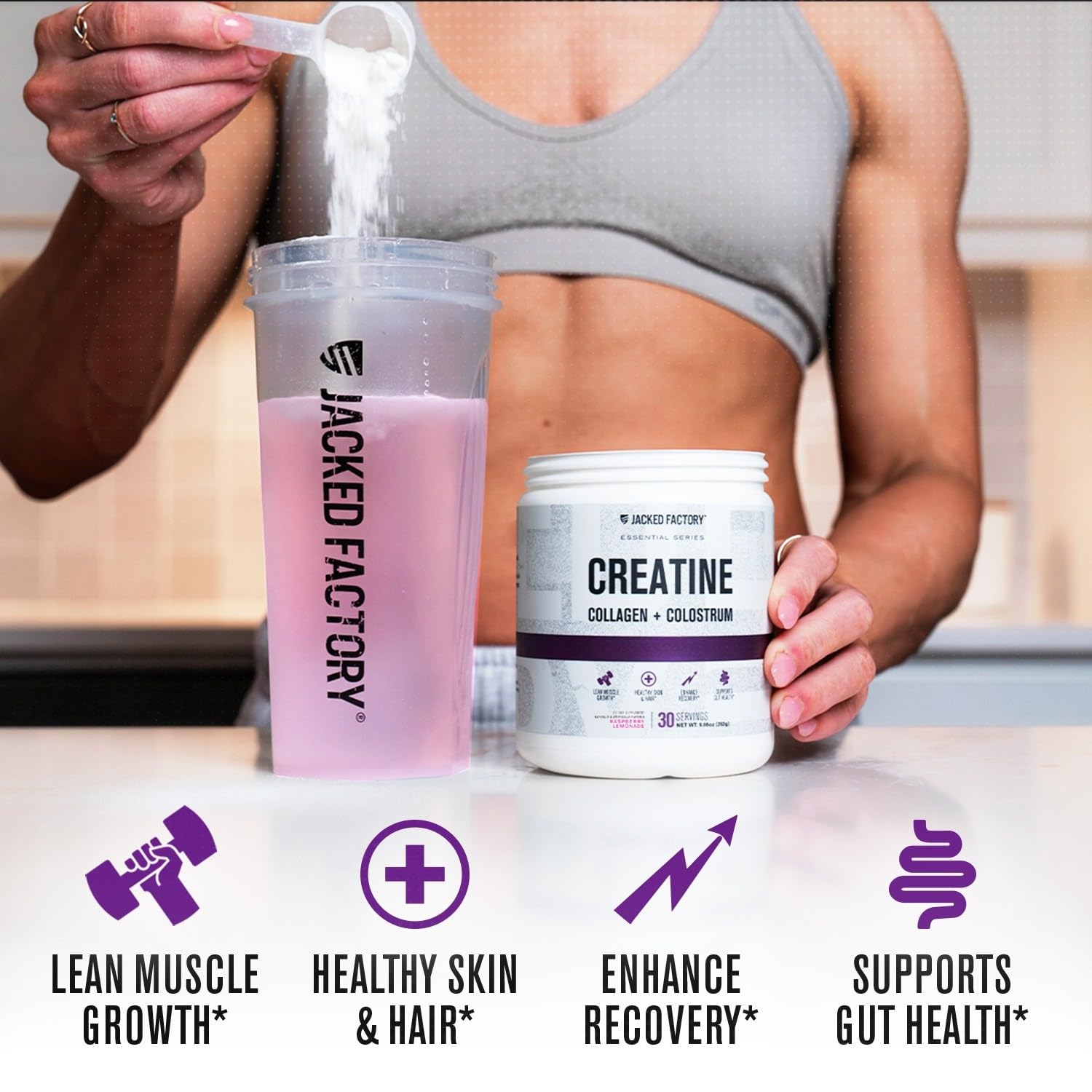 Jacked Factory cucharada con porción para 30 servicios, dosificación clara