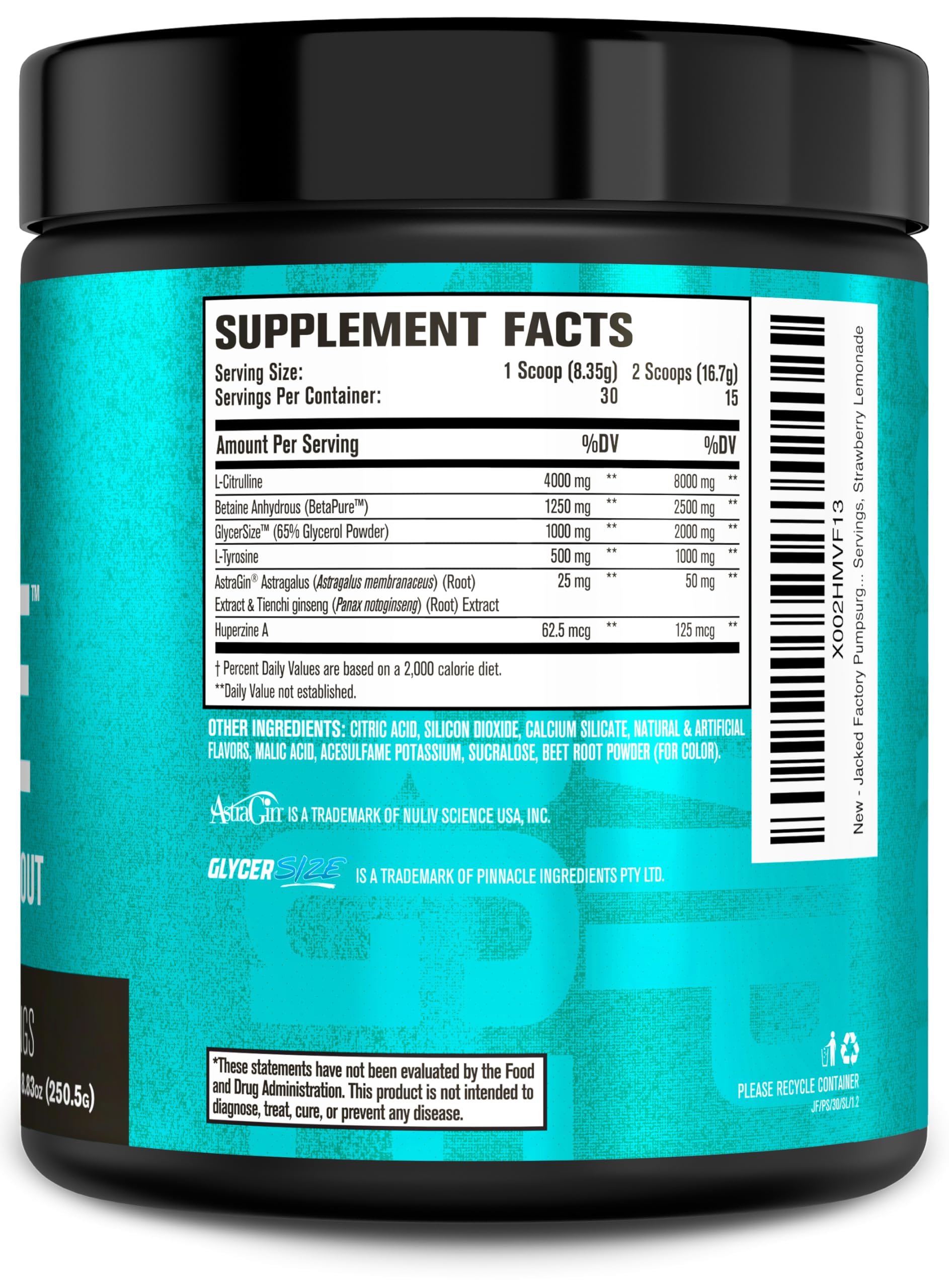 Jacked Factory primer plano del polvo con aroma Strawberry Lemonade apetecible