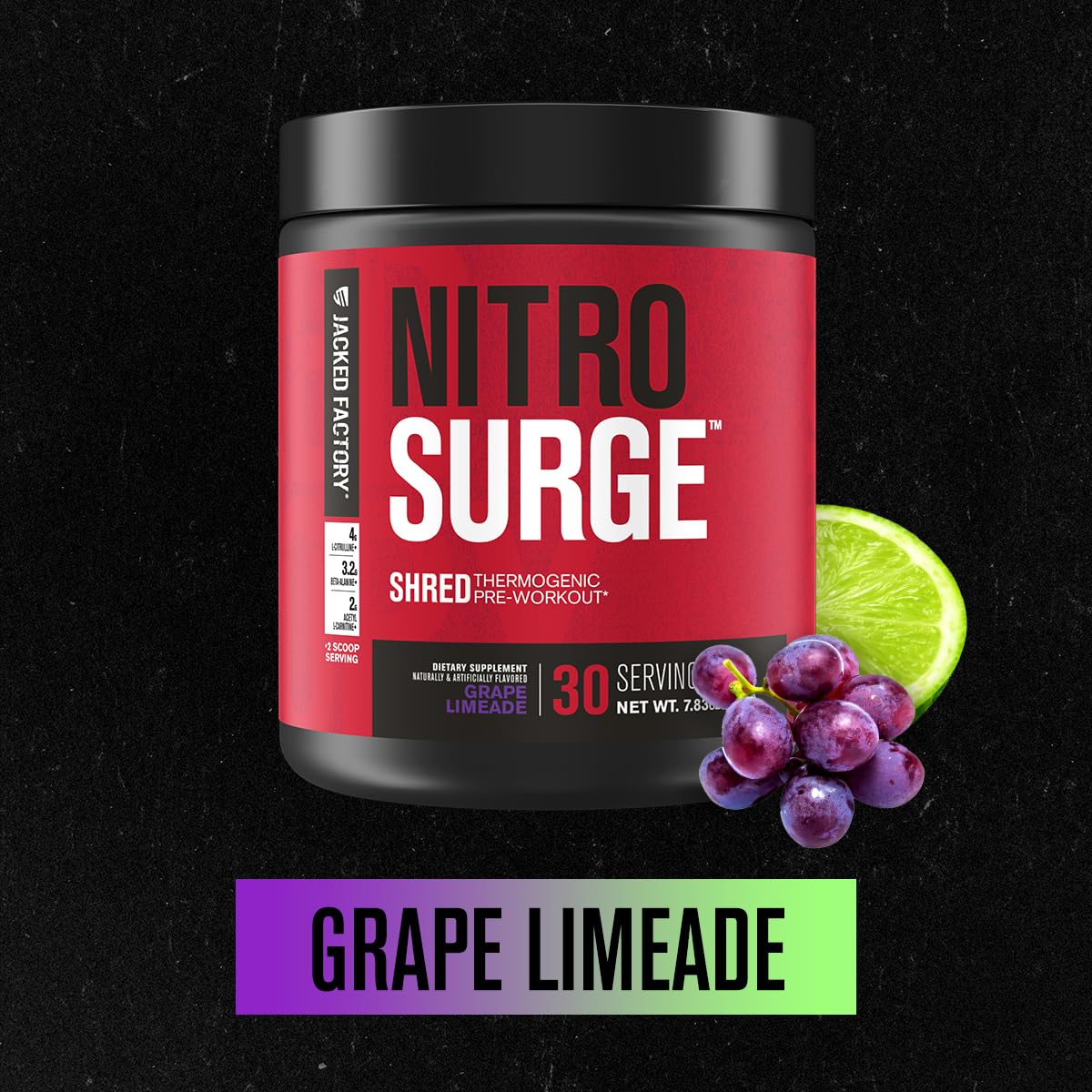 Jacked Factory vaso servido sabor Grape Limeade listo para beber