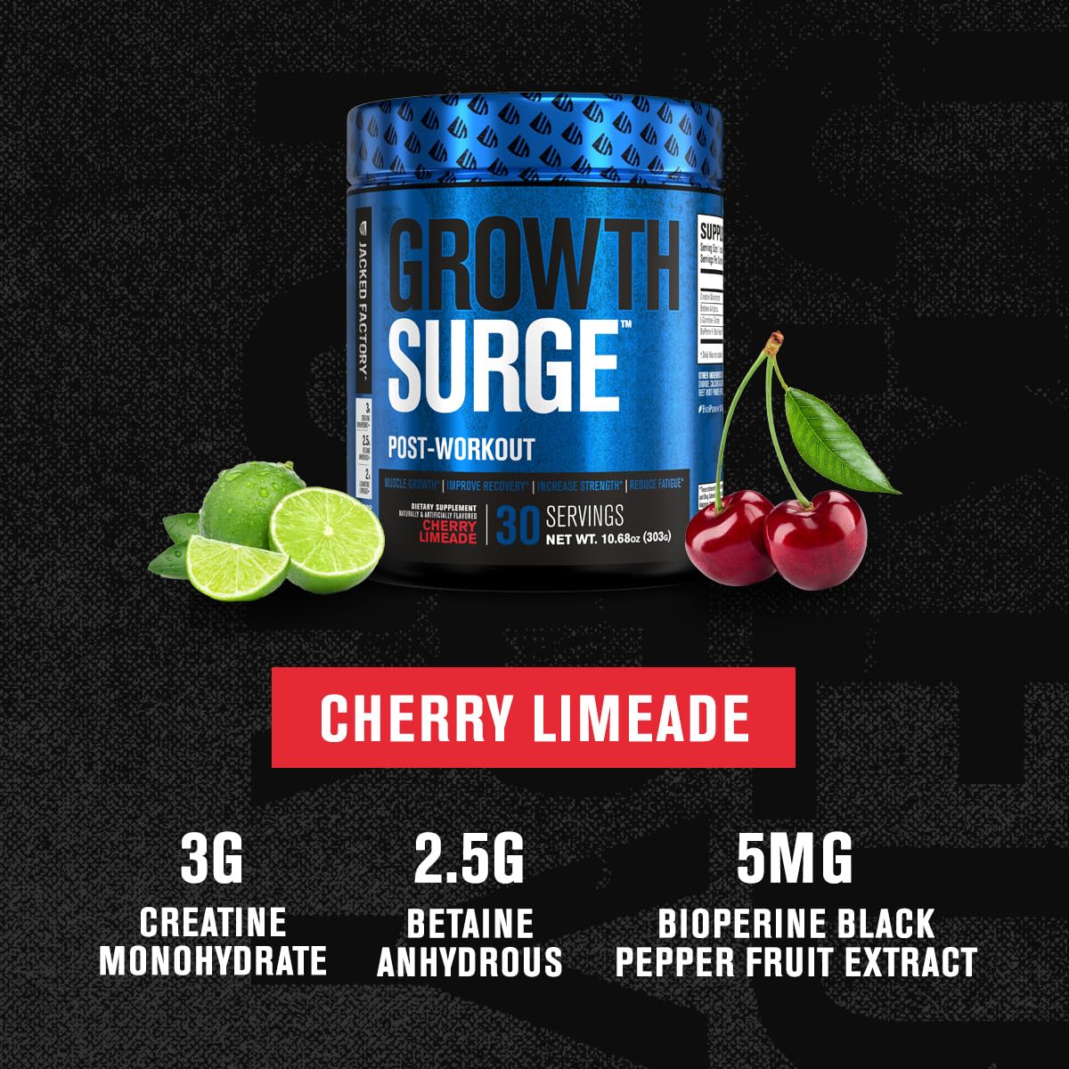 Vaso con Growth Surge mezclado listo para beber, Jacked Factory mejora recuperación