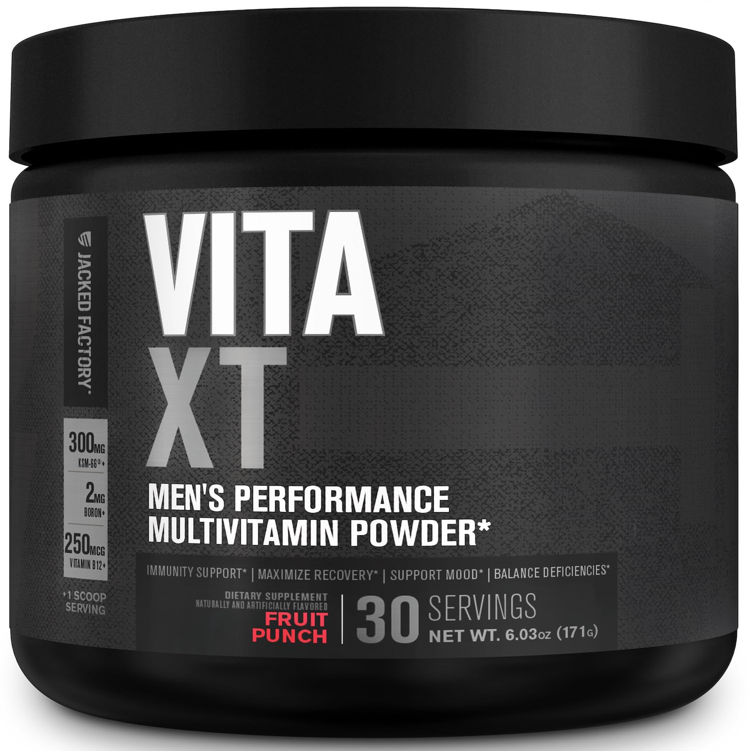Jacked Factory envase frontal de Vita XT con diseño y sabor fruit punch