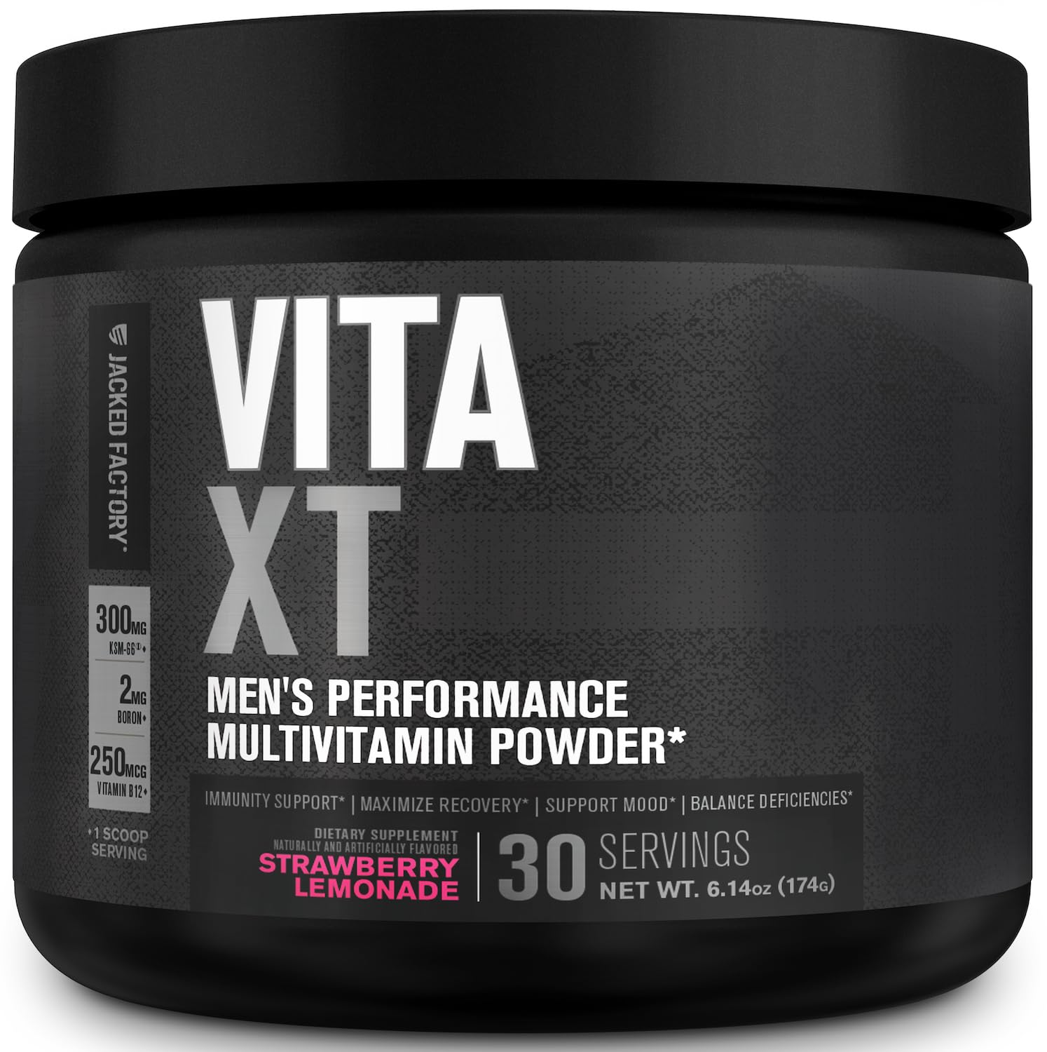 Jacked Factory envase frontal Vita XT mostrando el diseño y beneficio multivitamínico
