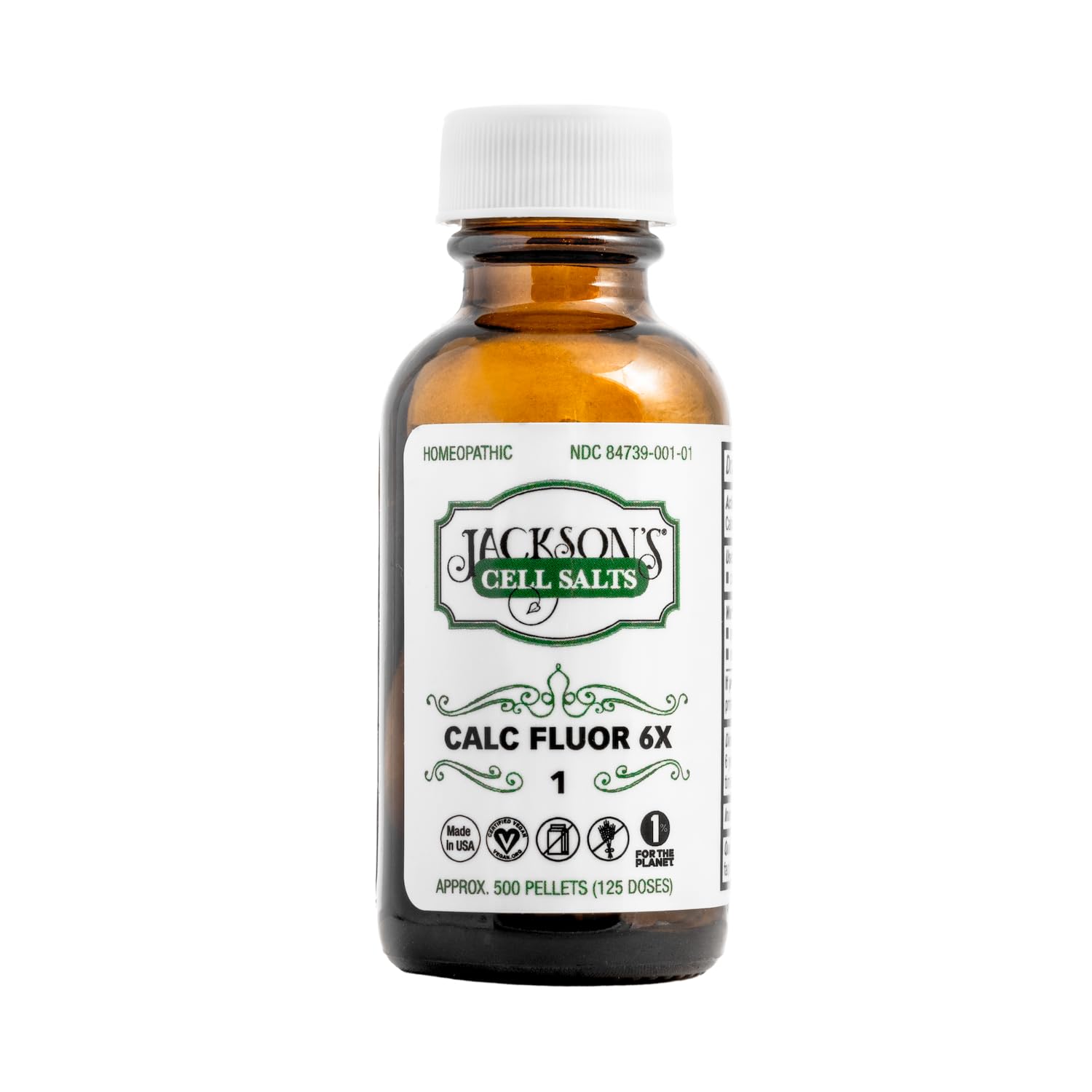 Jackson's frasco frontal mostrando 500 pellets y beneficio conservación