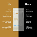 Jacob Bar etiqueta de ingredientes destacando ausencia de aceites de semilla