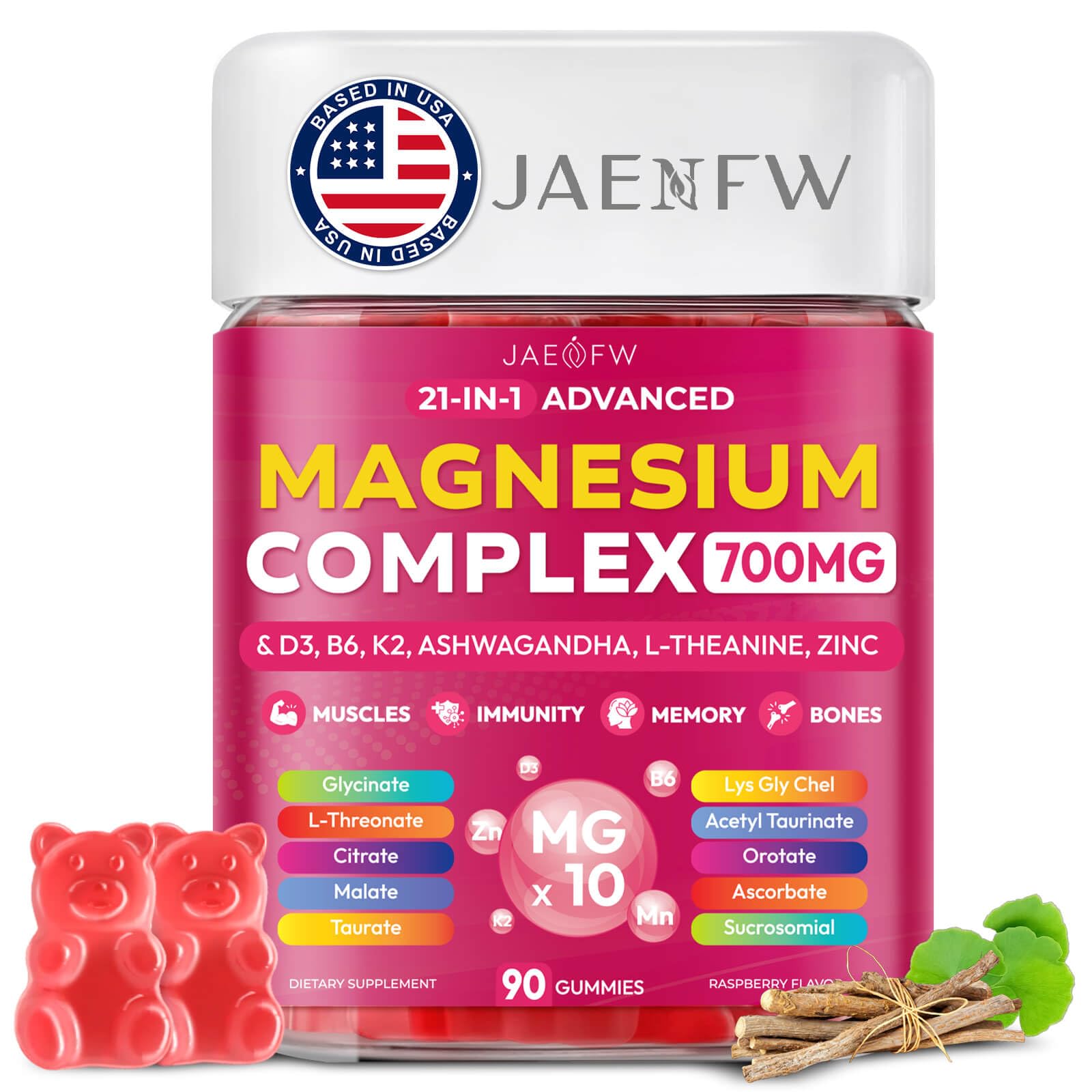 JAENFW envase frontal de gominolas de magnesio, formato práctico y vegano