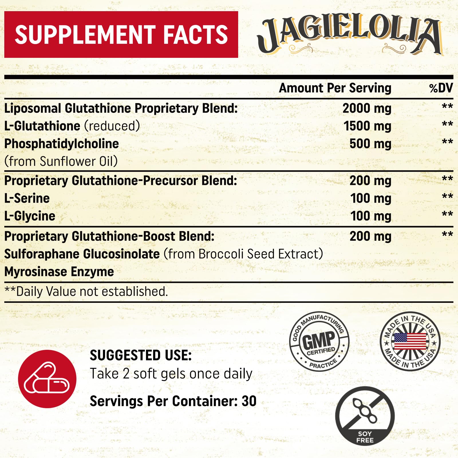 Jagielolia close‑up de cápsulas blandas mostrando textura y facilidad de ingestión