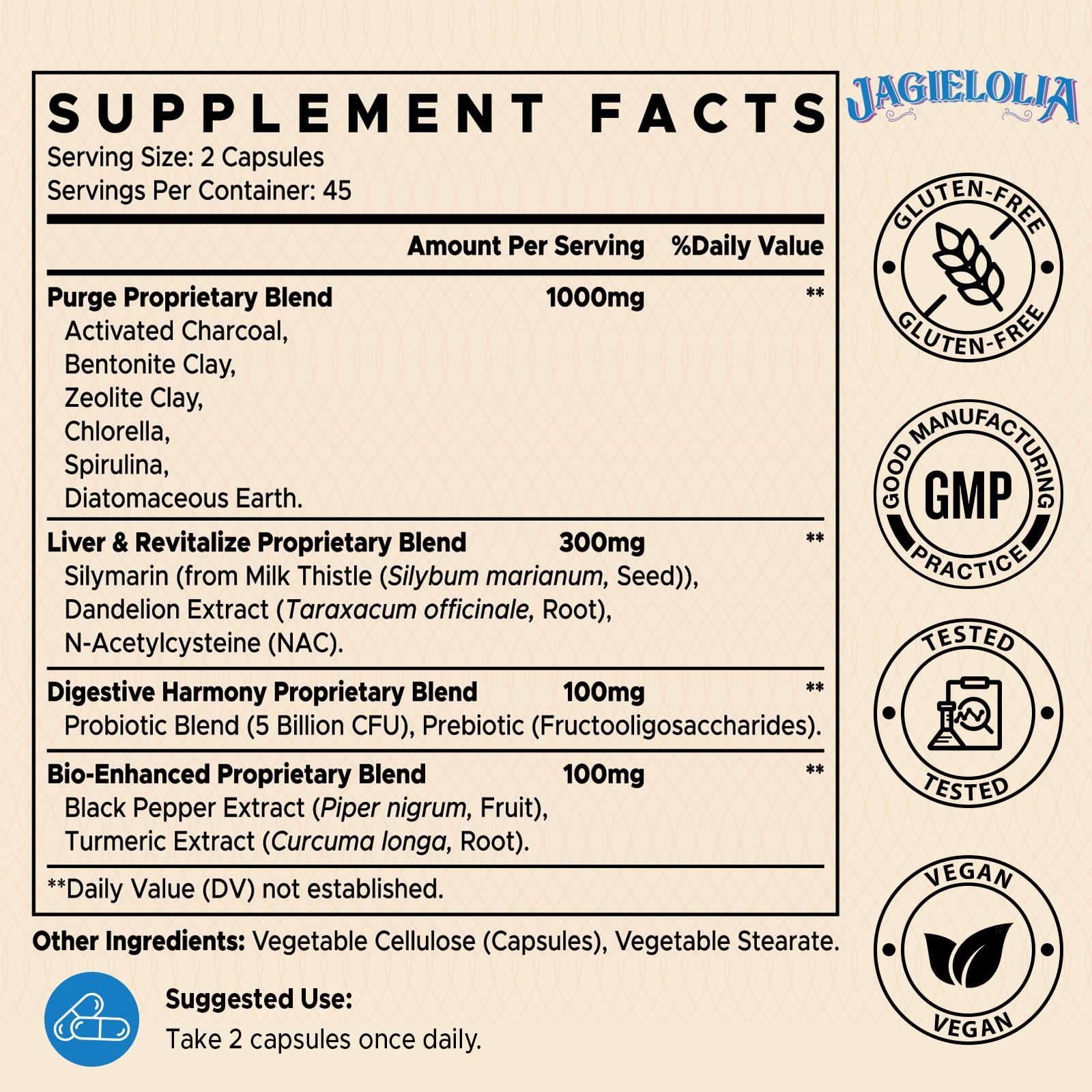 Jagielolia primer plano de cápsulas para mostrar textura y facilidad de ingestión