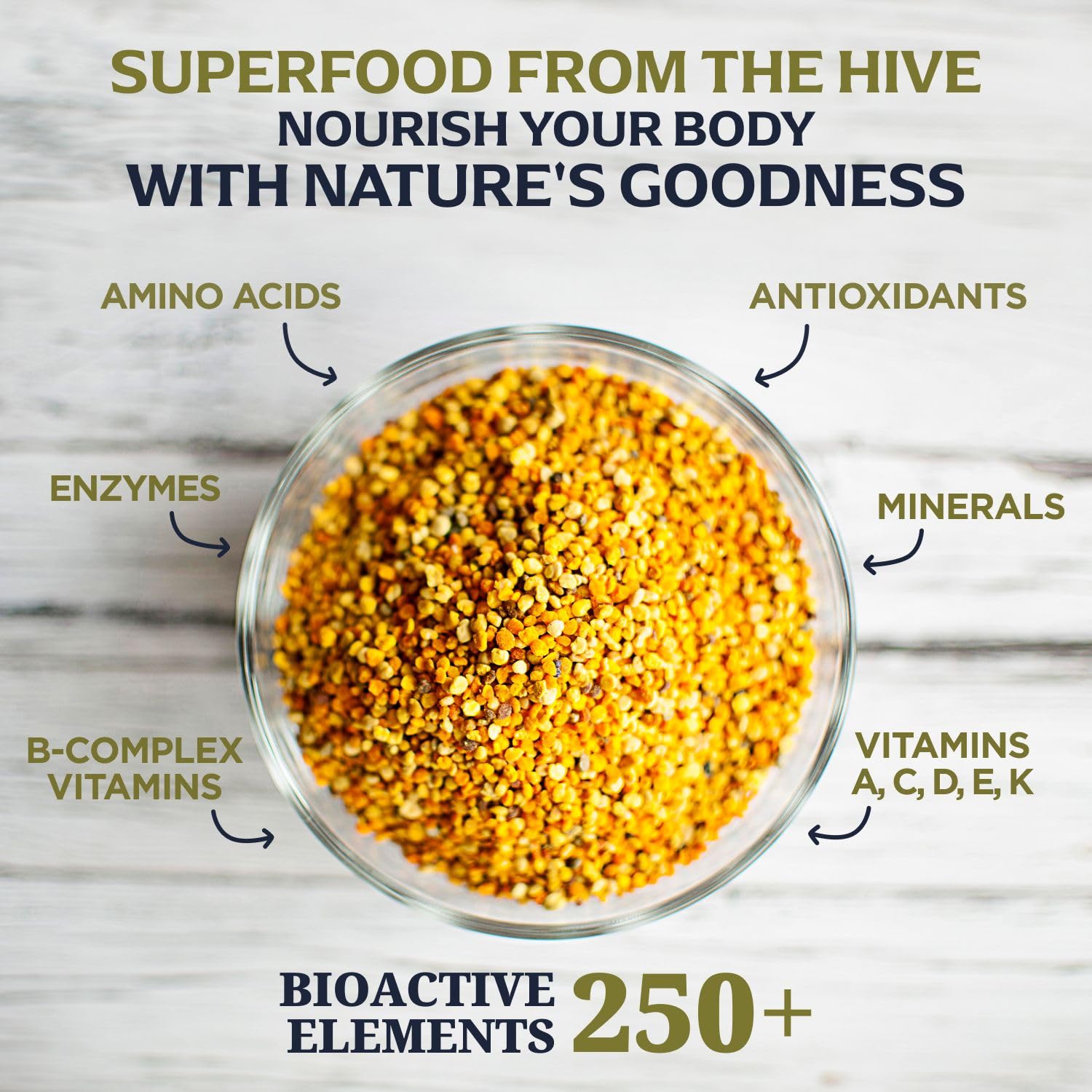 Jamie’s Hive to Table polen espolvoreado en smoothie para energía matutina