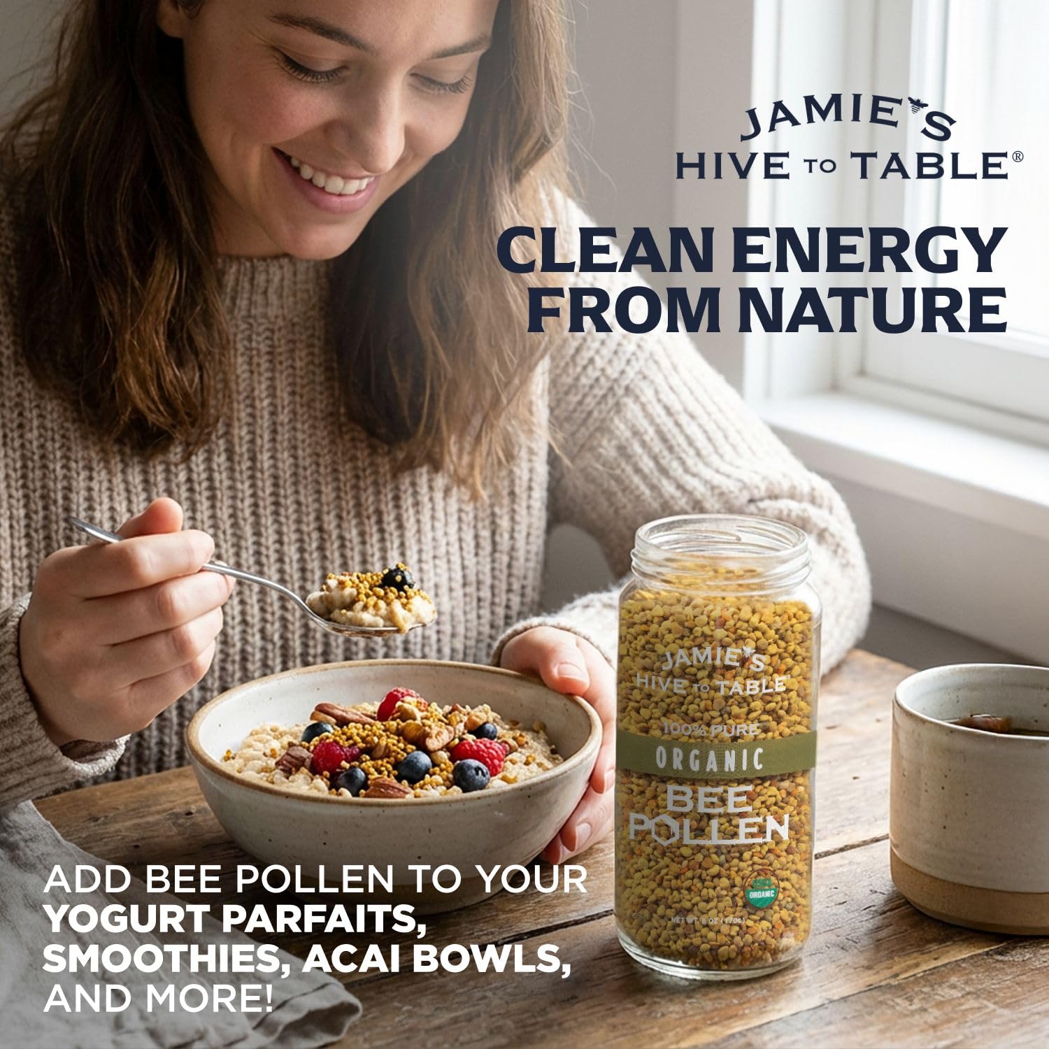 Jamie’s Hive to Table comparación de porción con cucharita y balance de tamaño