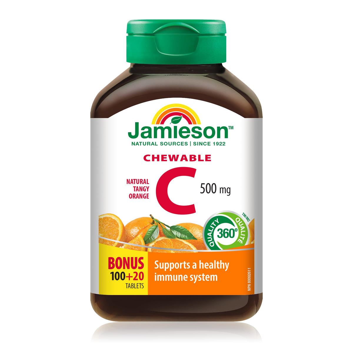 Jamieson envase frontal con vitamina C naranja, fácil identificación y confianza
