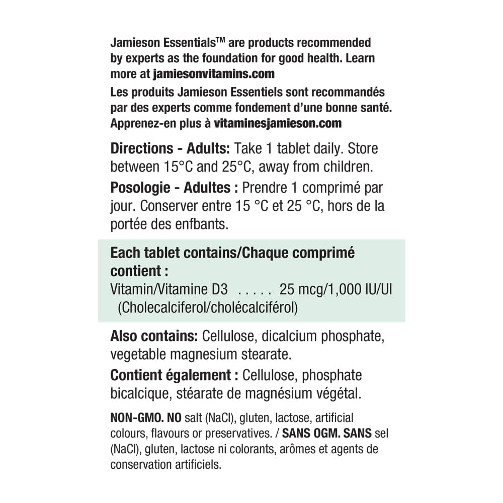 Jamieson cierre de etiqueta nutricional mostrando información de dosis