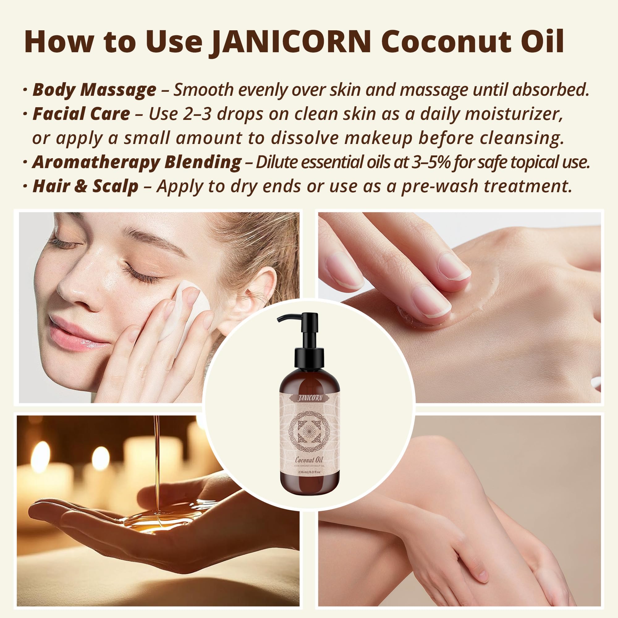 JANICORN aplicación en puntas de cabello para brillo y reducción de frizz