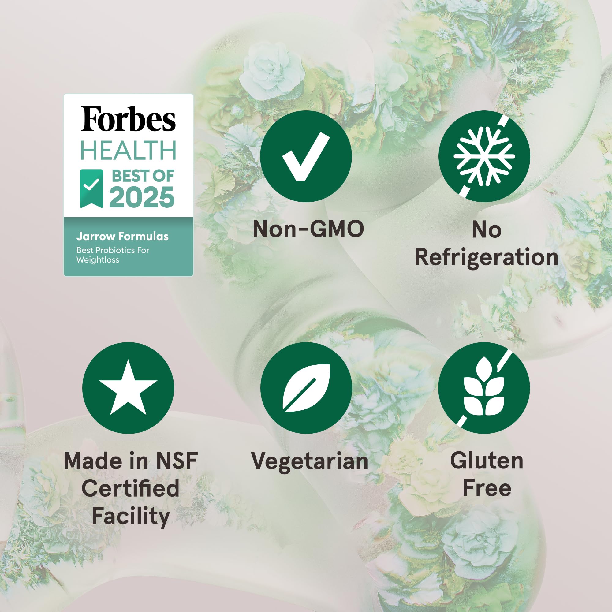 Jarrow Formulas etiqueta con lista de ingredientes y ventajas sin alérgenos