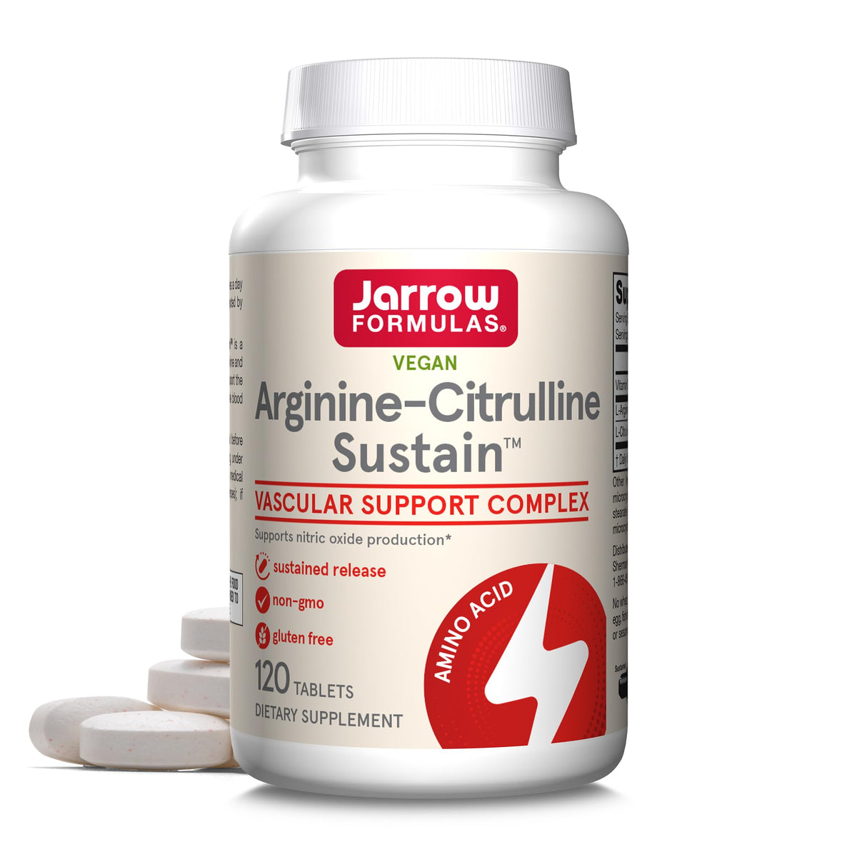 Jarrow Formulas frasco frontal mostrando el producto y beneficios visibles