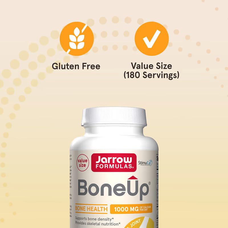 Jarrow Formulas BoneUp etiqueta con lista de ingredientes y beneficios claros