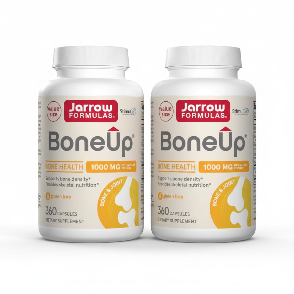Jarrow Formulas BoneUp frente del envase mostrando beneficio de nutrición ósea