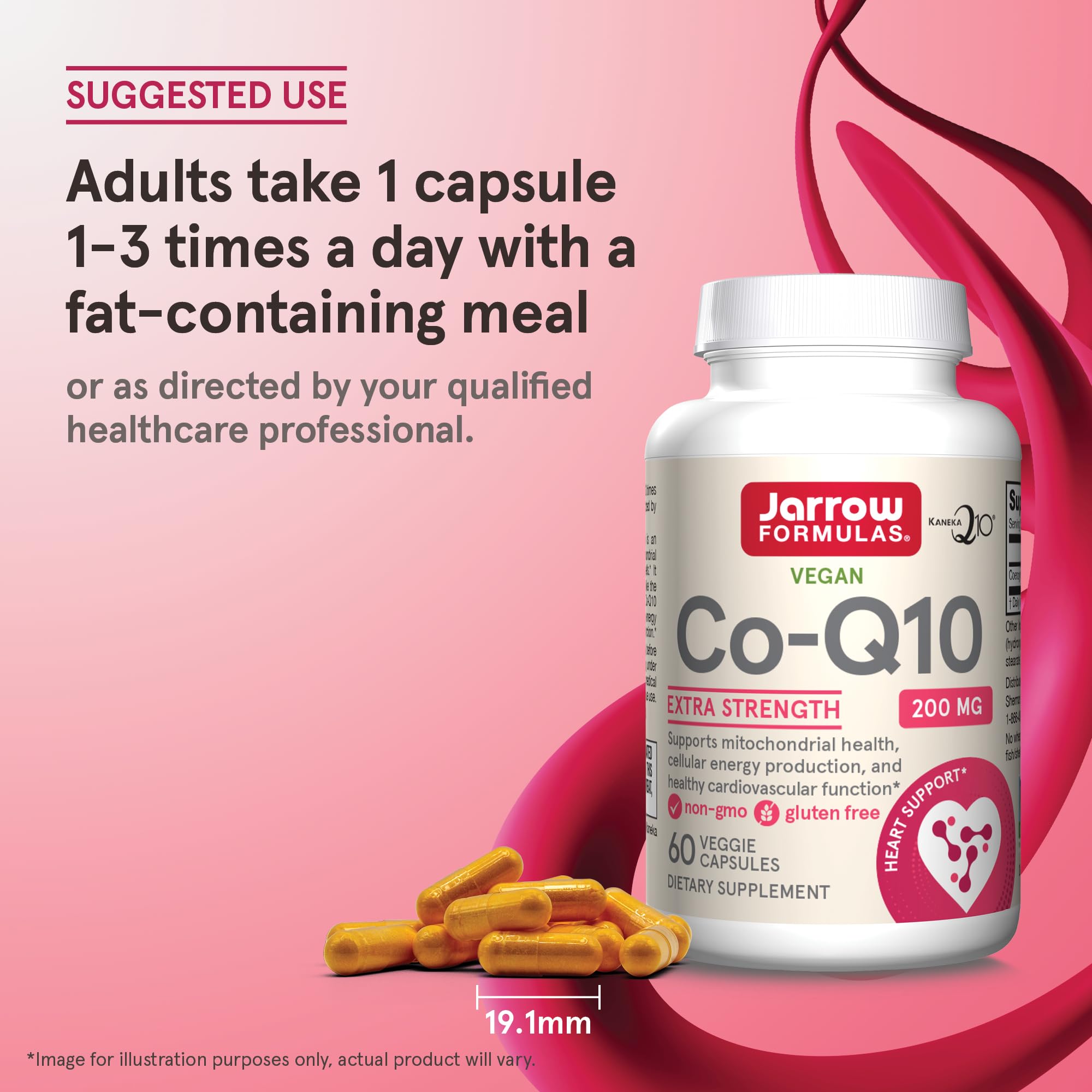 Etiqueta nutricional Jarrow Formulas Co-Q10 mostrando 200 mg por cápsula