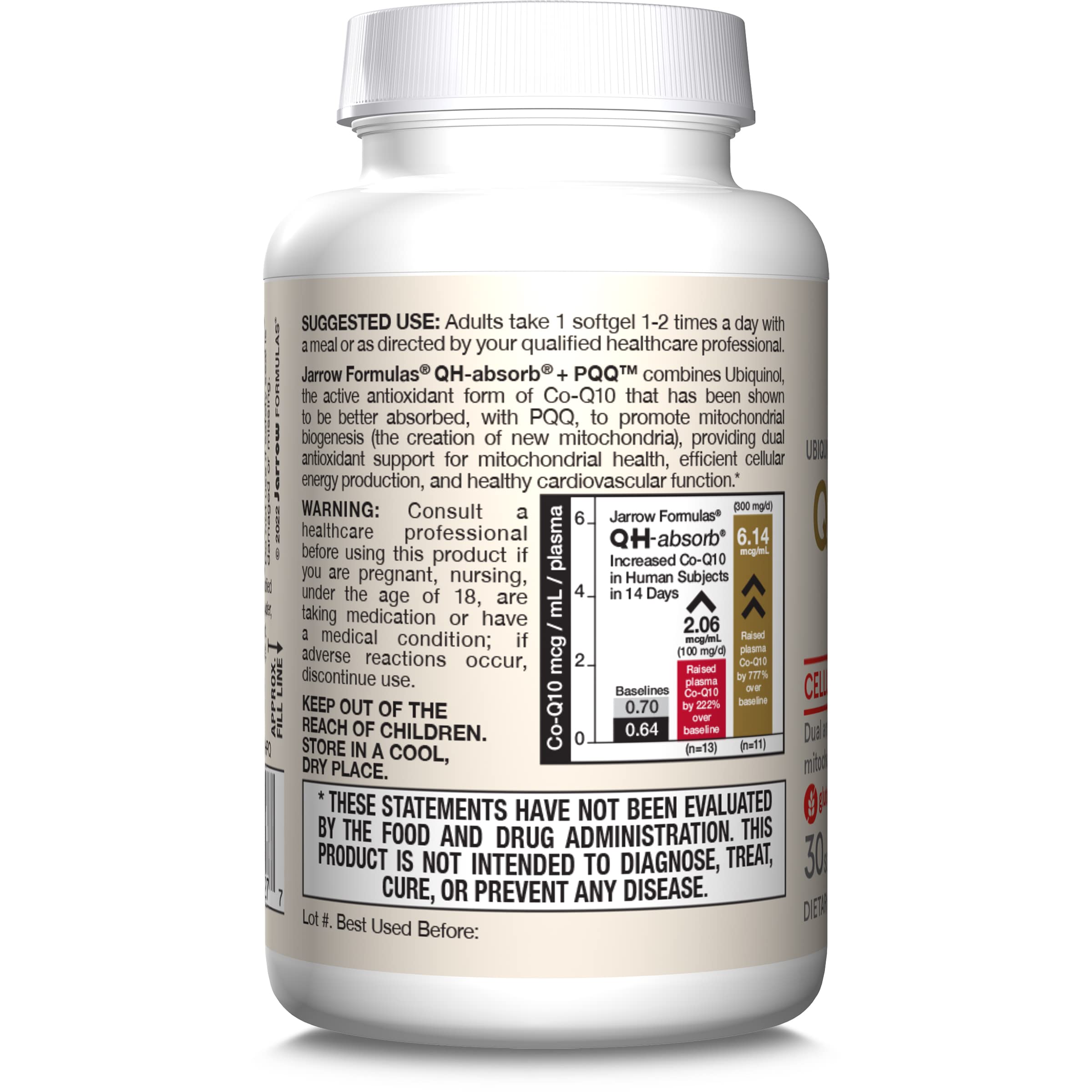 Jarrow Formulas empaque lateral con indicaciones de dosis y advertencias claras