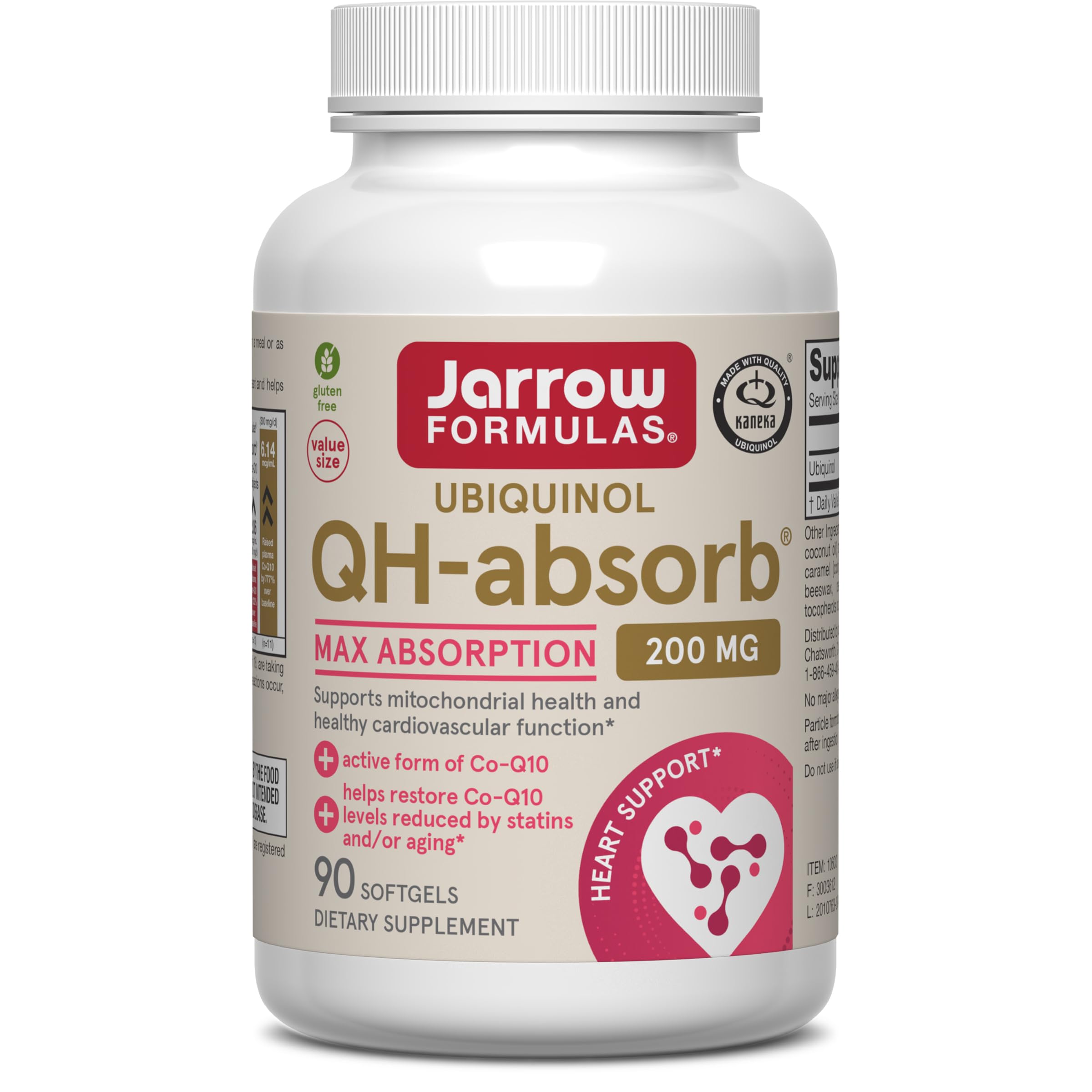 Jarrow Formulas frasco frontal mostrando ubiquinol y conveniencia