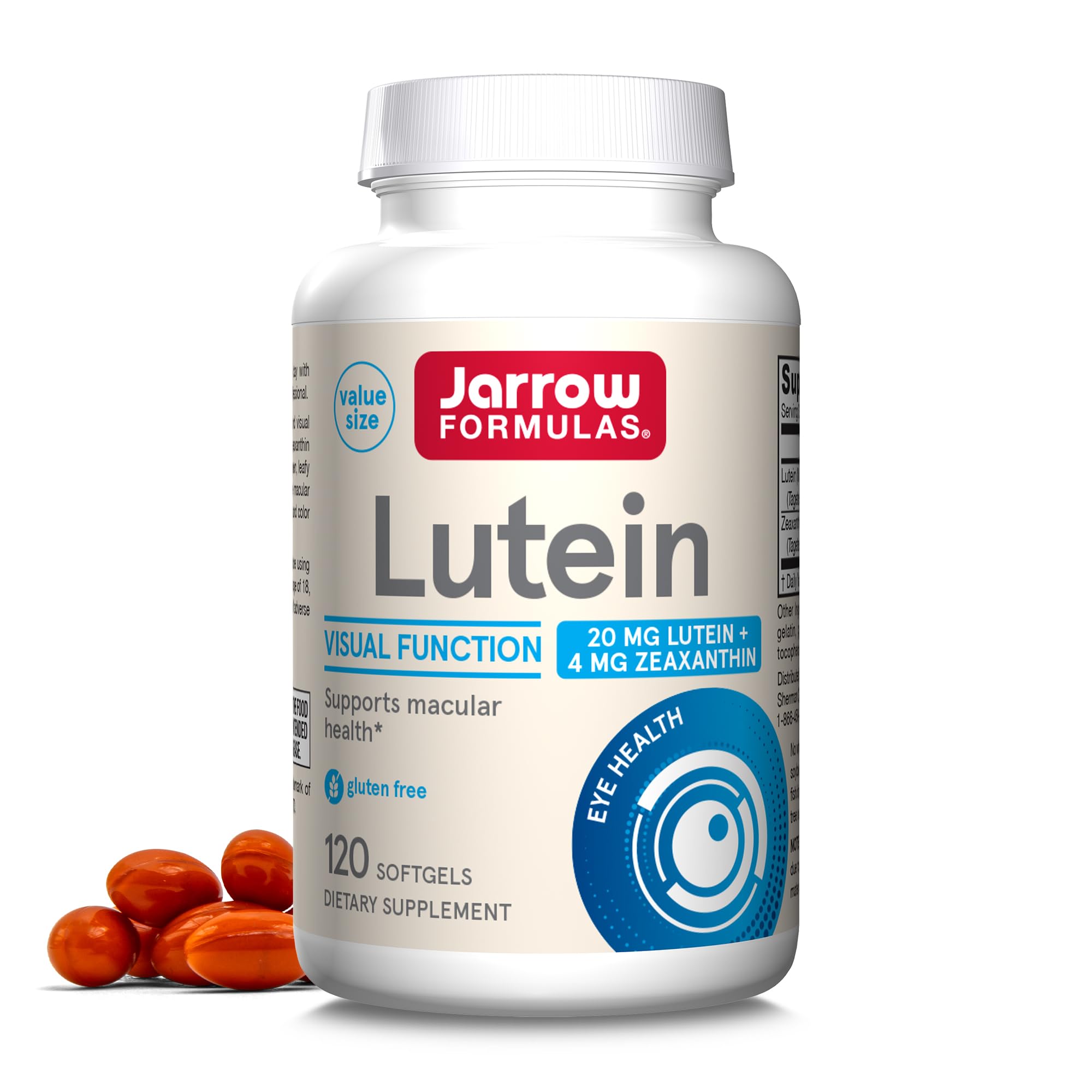 Jarrow Formulas frasco frontal mostrando soporte macular y cantidad