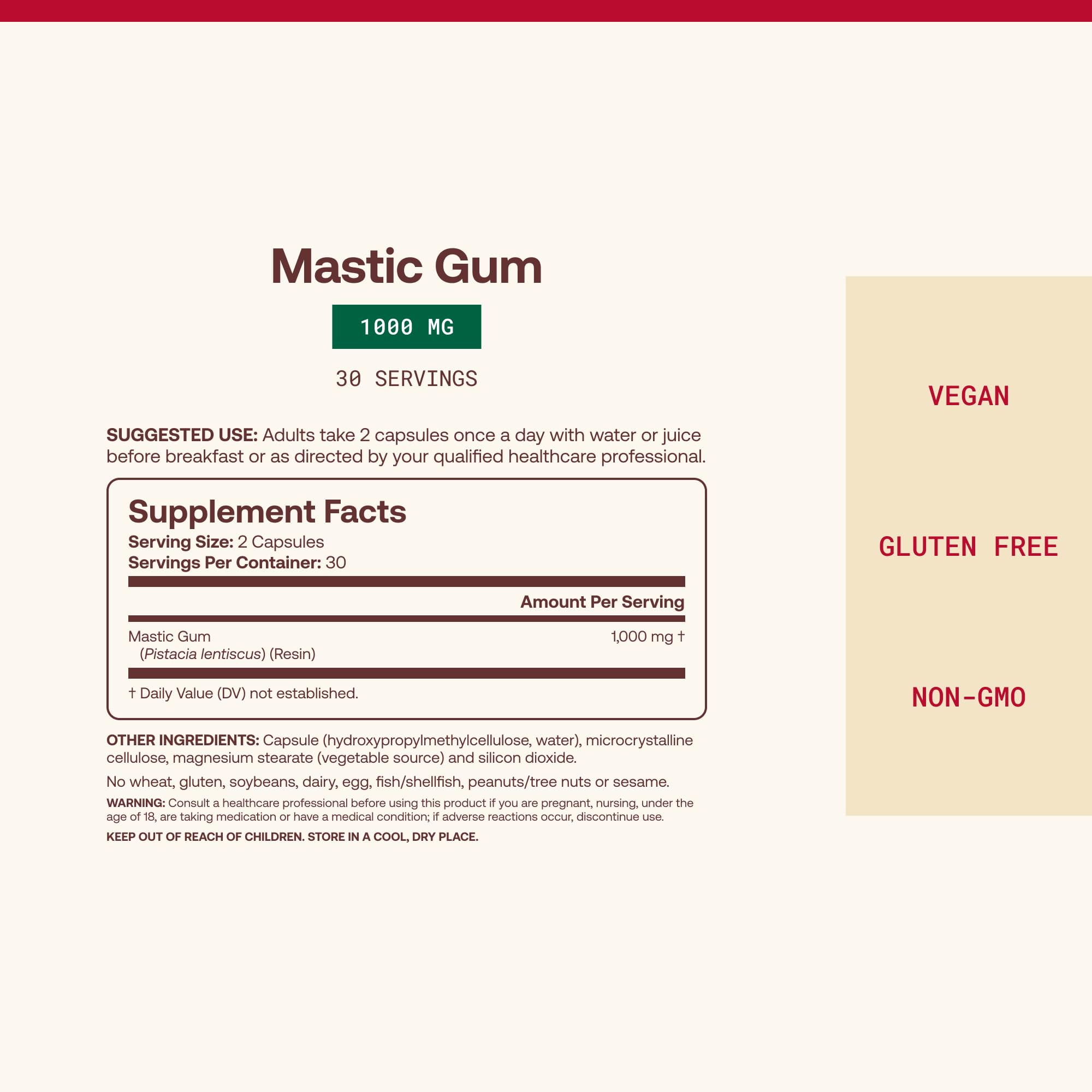 Jarrow Formulas resina de mastic natural destacando origen tradicional