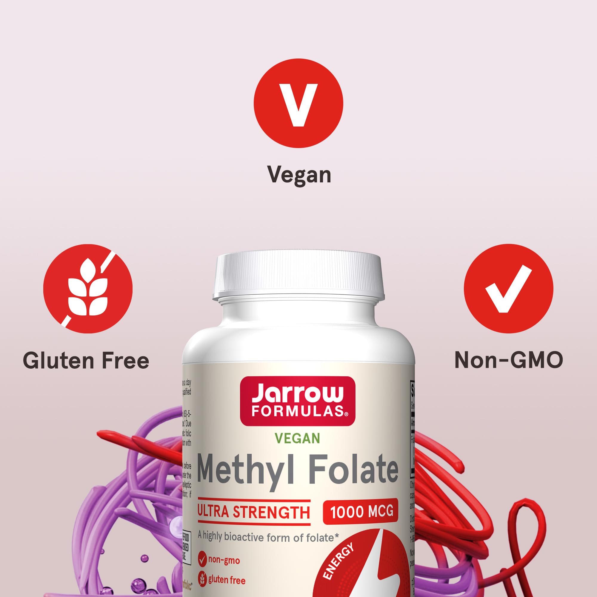 Etiqueta de ingredientes Jarrow Formulas con información de Quatrefolic y dosis