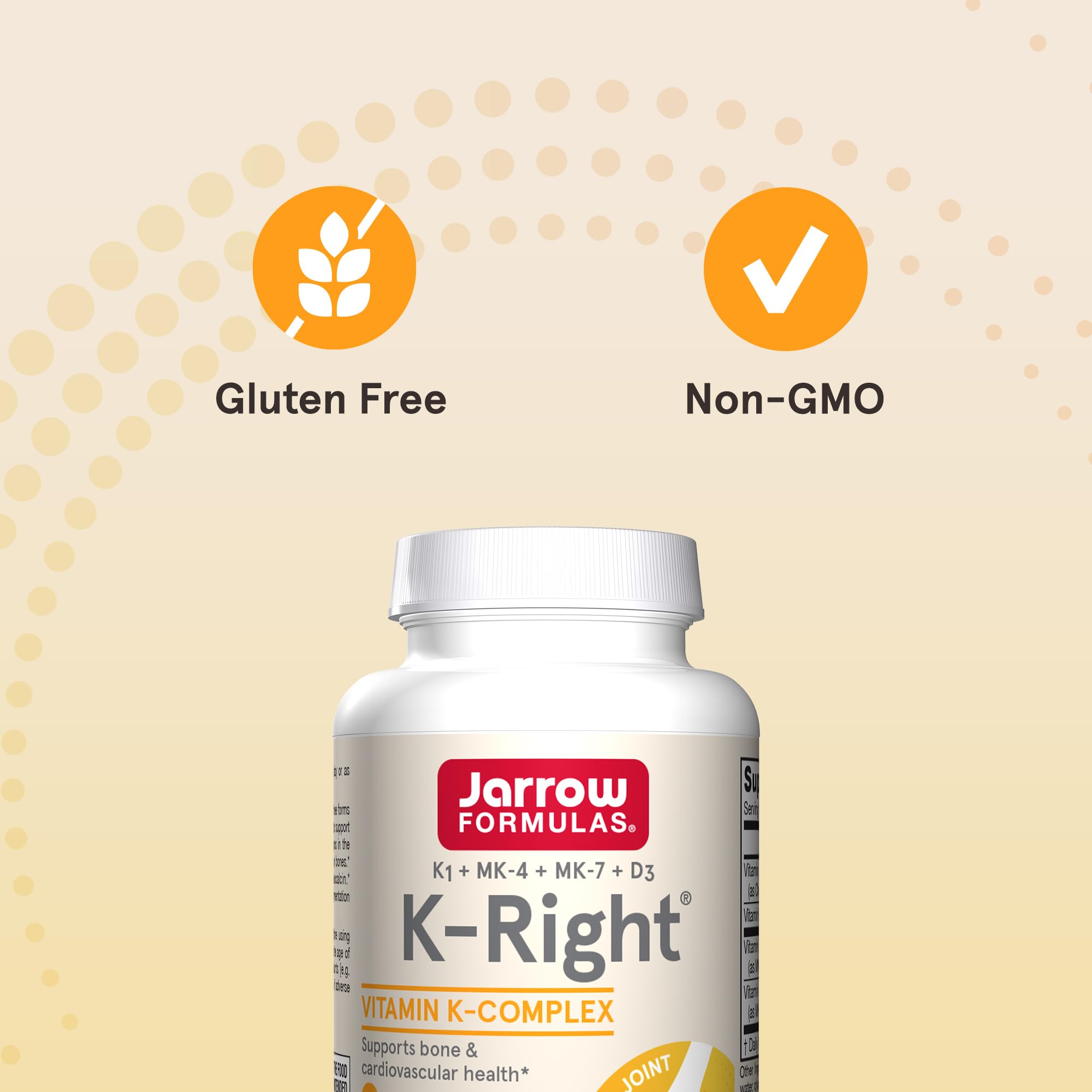Jarrow Formulas K-Right etiqueta nutricional legible con dosis por porción