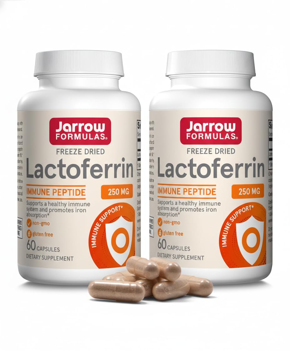 Jarrow Formulas envase frontal mostrando lactoferrina y beneficios claros