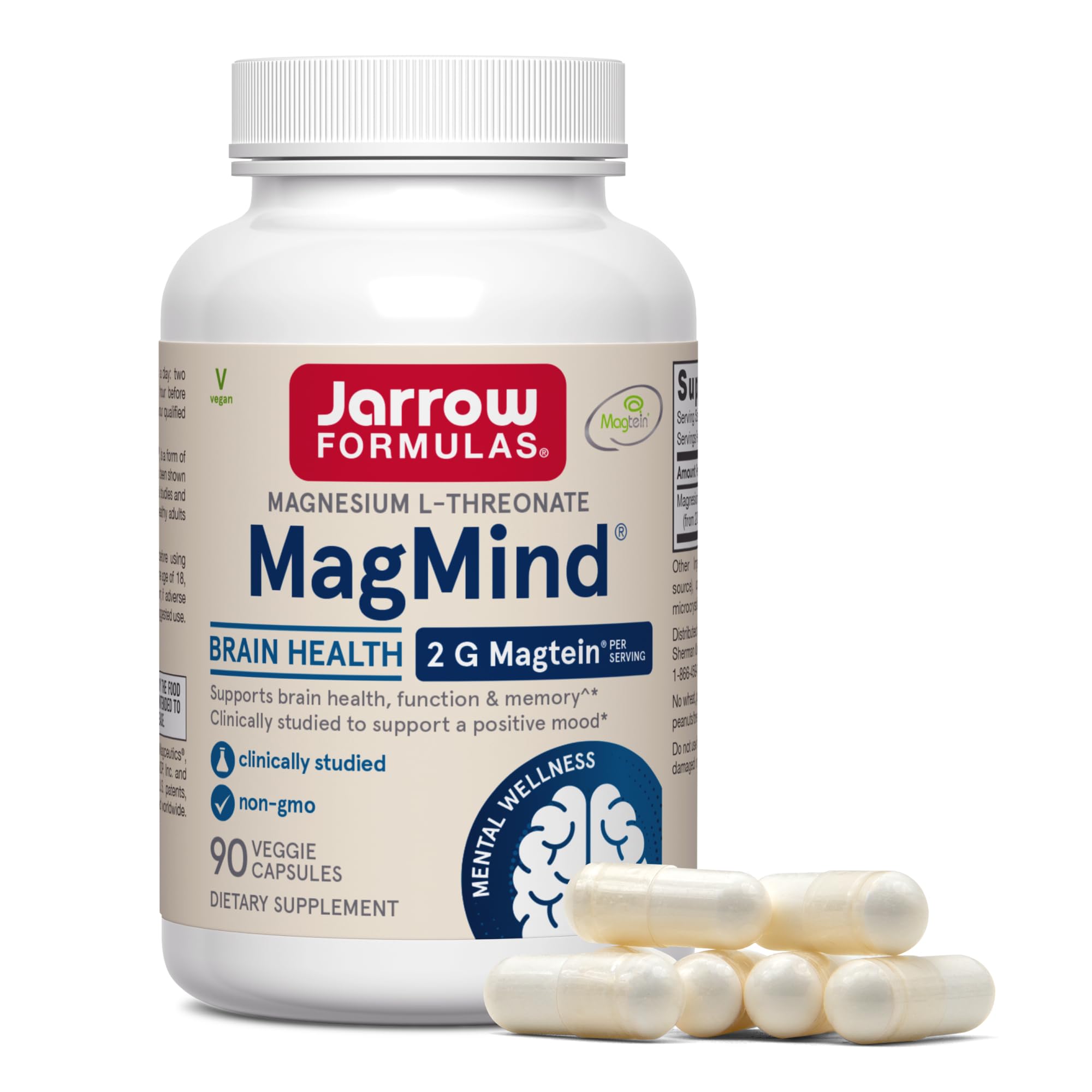 Jarrow Formulas MagMind frente del empaque mostrando diseño y cantidad