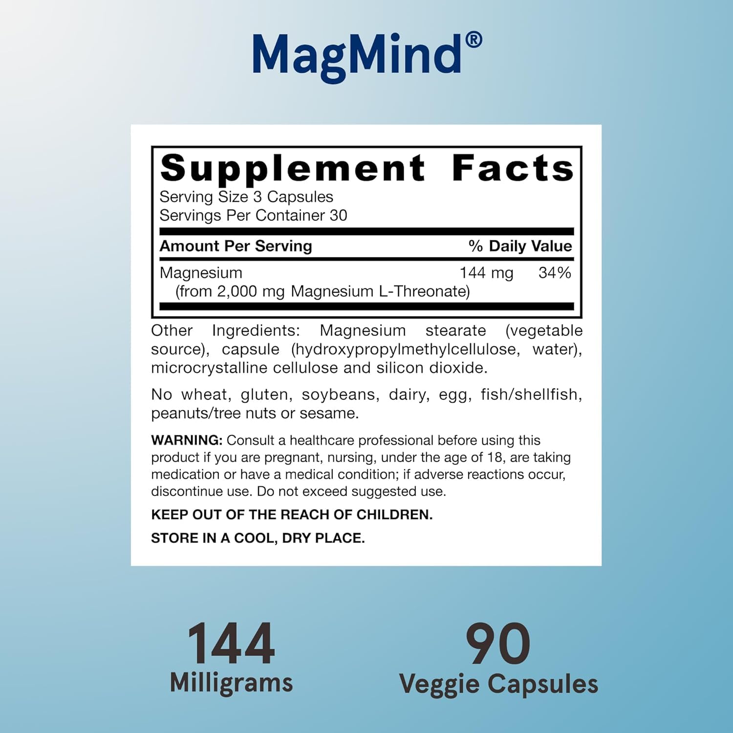 Jarrow Formulas MagMind etiqueta mostrando ingredientes y verificación Non‑GMO