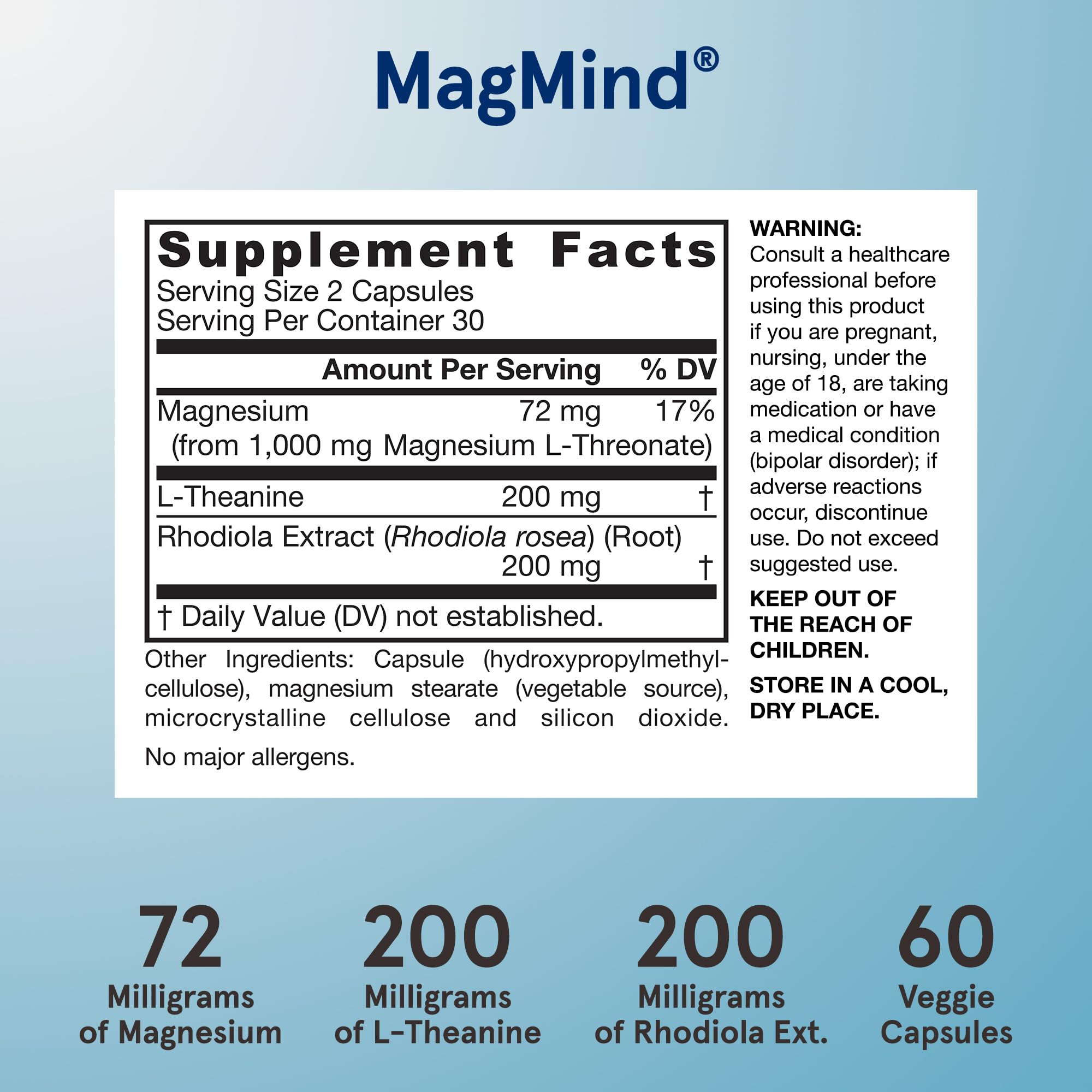 Jarrow Formulas MagMind polvo interior que destaca la pureza y absorción