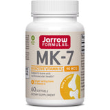 Jarrow Formulas frasco frontal mostrando MK-7 90 mcg y beneficios claros
