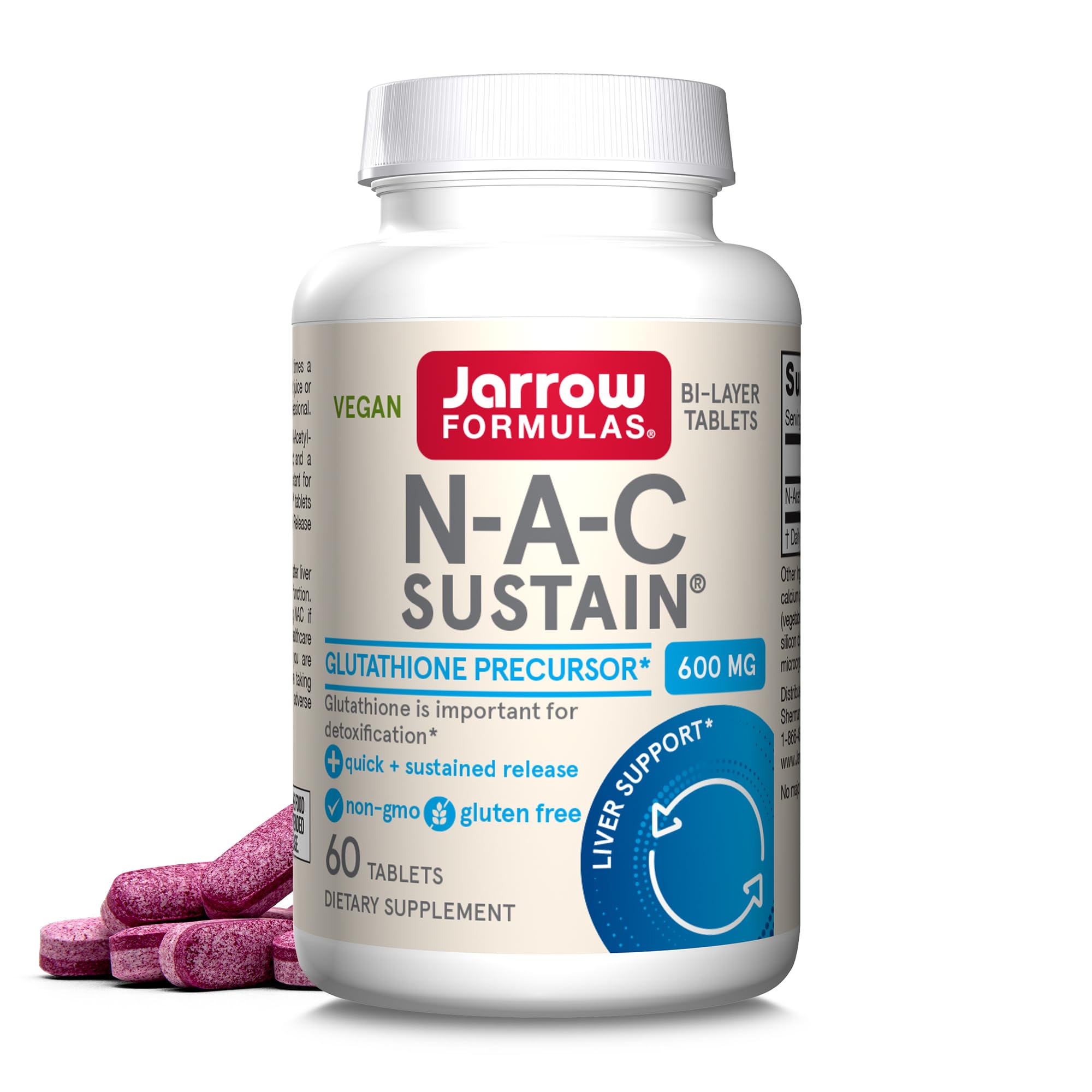 Jarrow Formulas envase frontal mostrando 60 tabletas y beneficio conveniencia