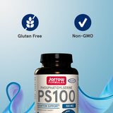 Botella Jarrow Formulas PS100 en mano para comparar escala y portabilidad