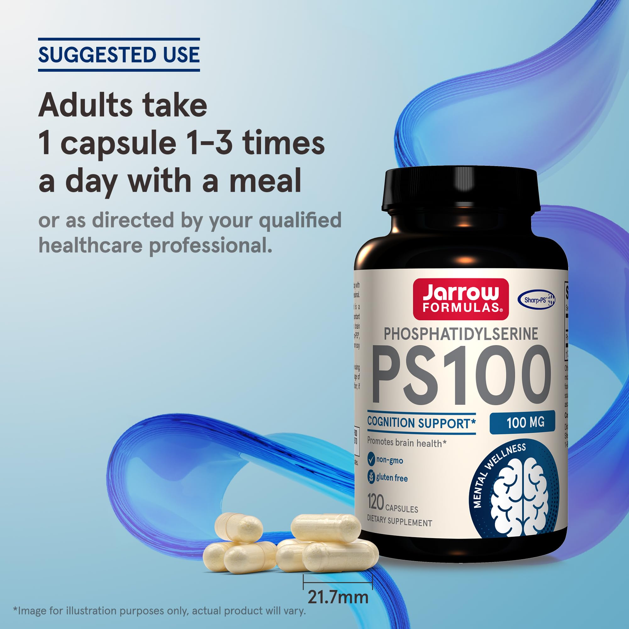 Etiqueta Jarrow Formulas PS100 con información de ingredientes y dosis