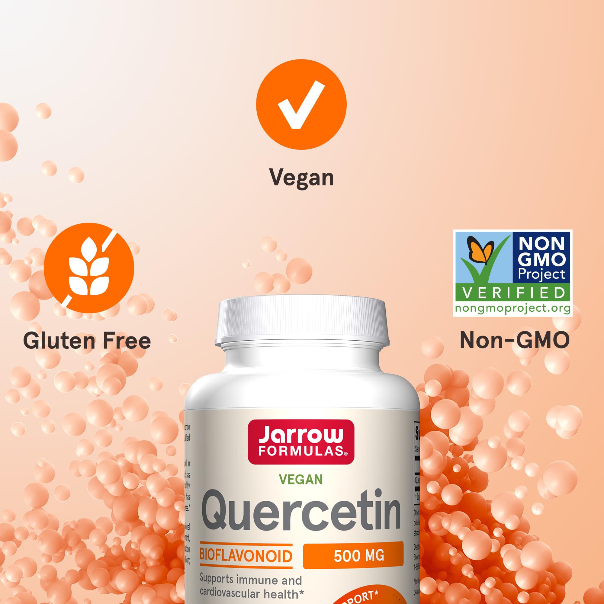 Etiqueta nutricional de Jarrow Formulas Quercetina destacando ingredientes y cantidad por porción