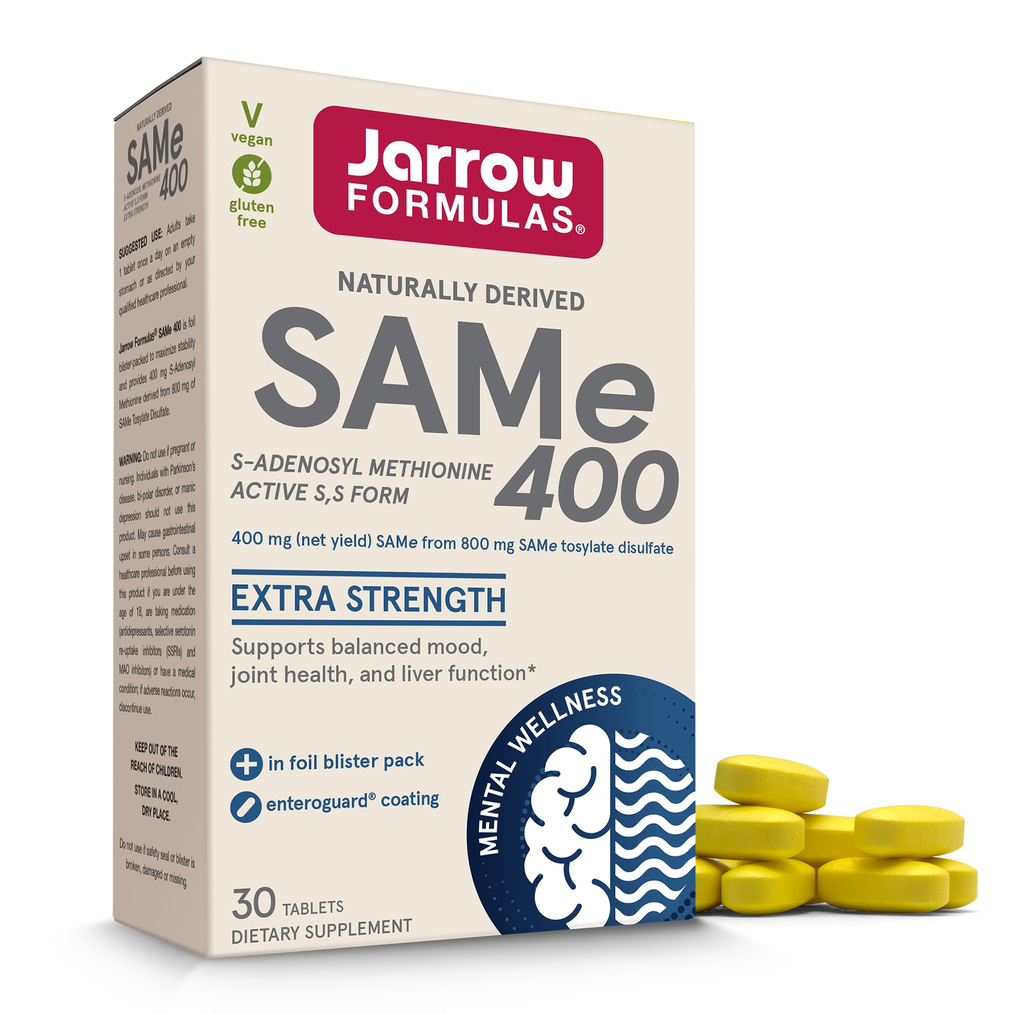 Jarrow Formulas frasco frontal mostrando 30 comprimidos y beneficio de dosificación clara