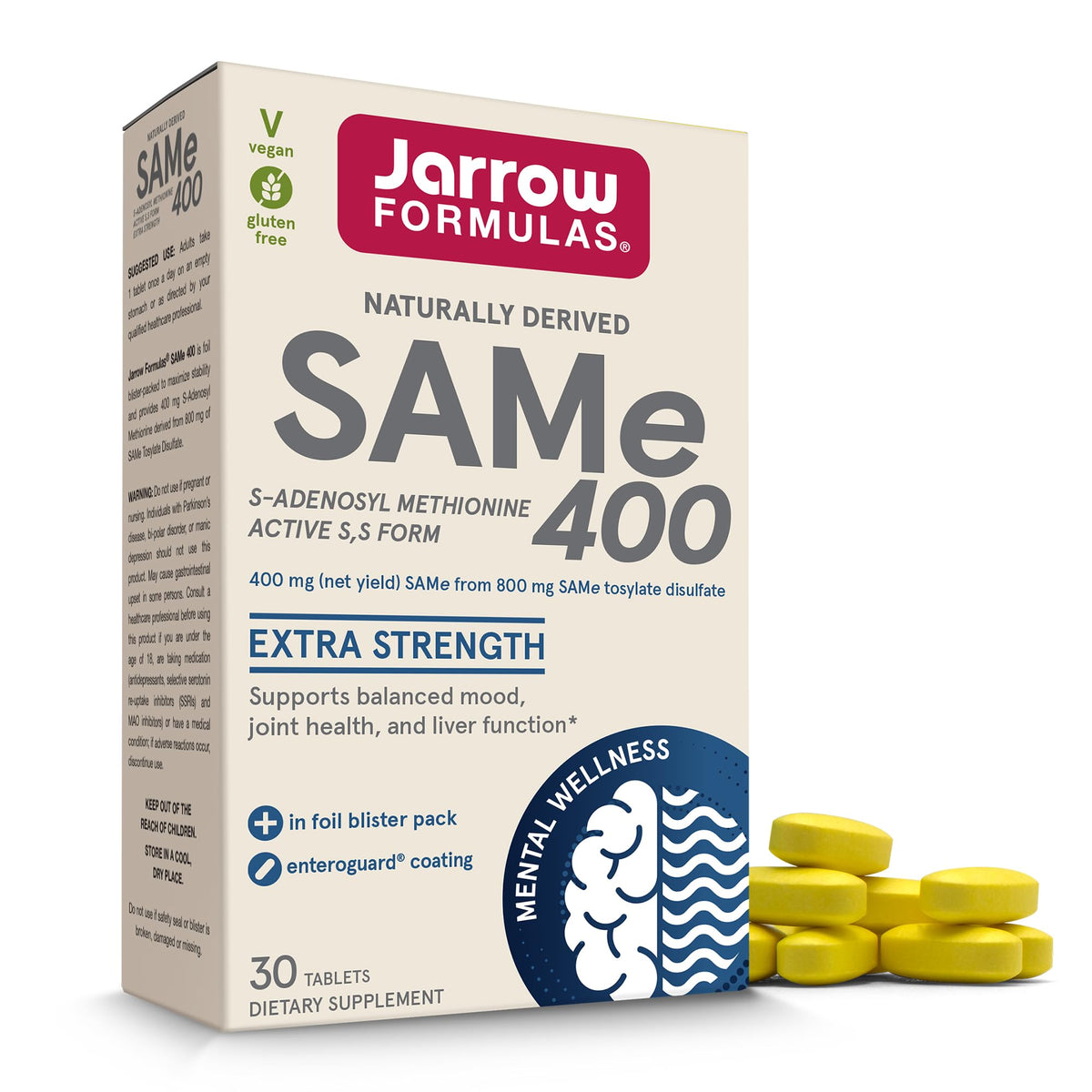Jarrow Formulas frasco frontal mostrando 30 comprimidos y beneficio de dosificación clara