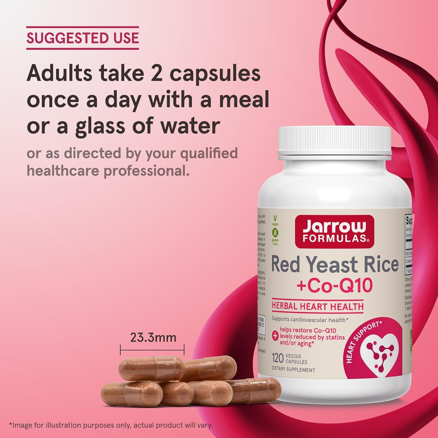 Jarrow Formulas cápsulas junto a un vaso de agua para uso con comidas