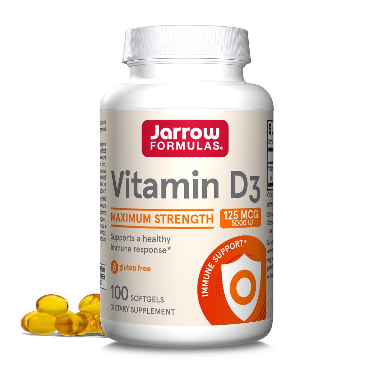 Jarrow Formulas envase frontal mostrando 5.000 IU por cápsula y beneficios claros
