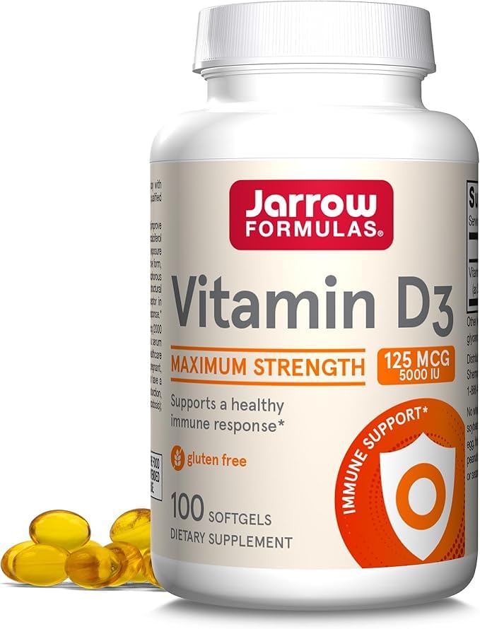 Jarrow Formulas frasco frontal mostrando softgels y etiqueta clara para dosificación