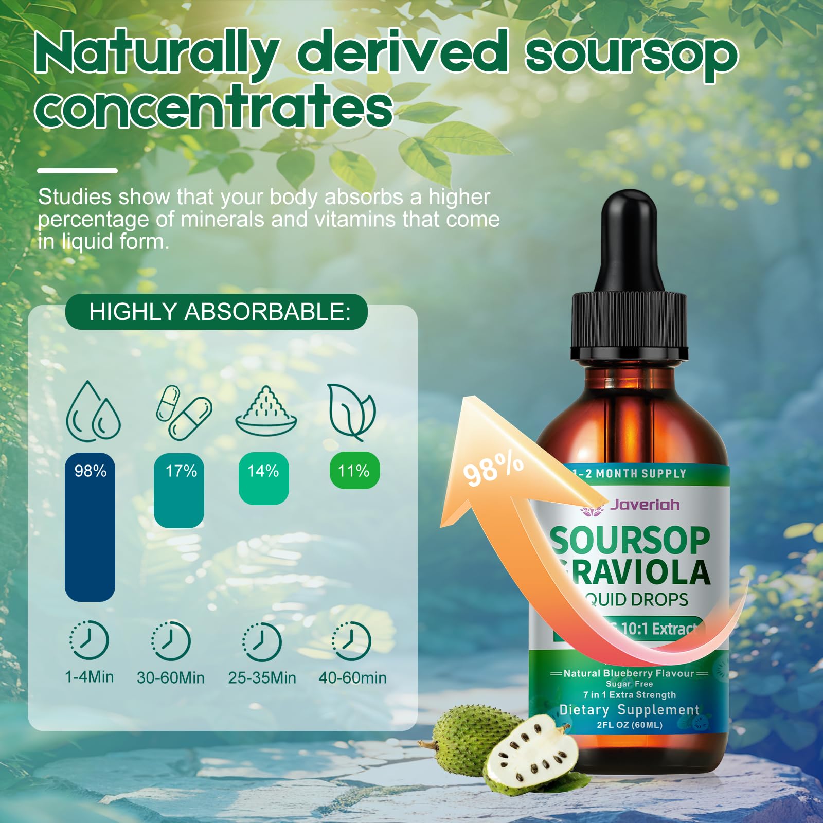 Javeriah ingredientes naturales: soursop, sea moss y cúrcuma, combinación nutritiva vegetal