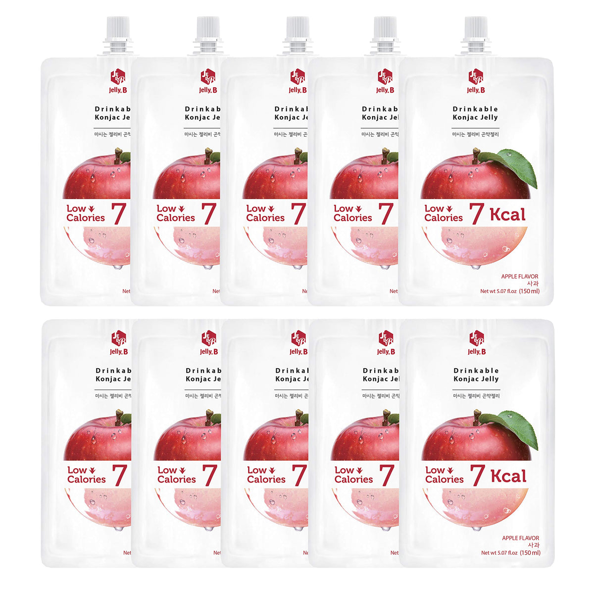 Jayone JELLY B frente del empaque Apple que destaca 0 g azúcar y 6 kcal