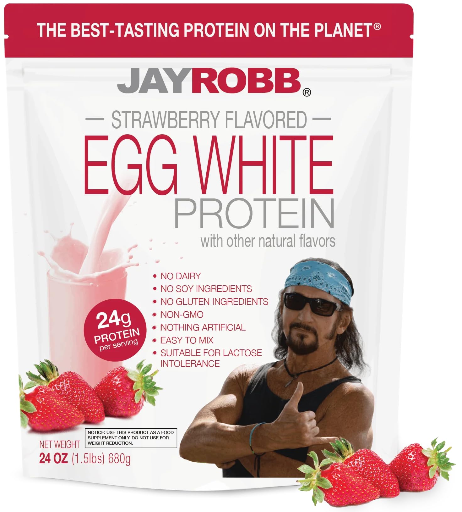 JAYROBB envase frontal sabor fresa mostrando etiqueta y beneficios claros