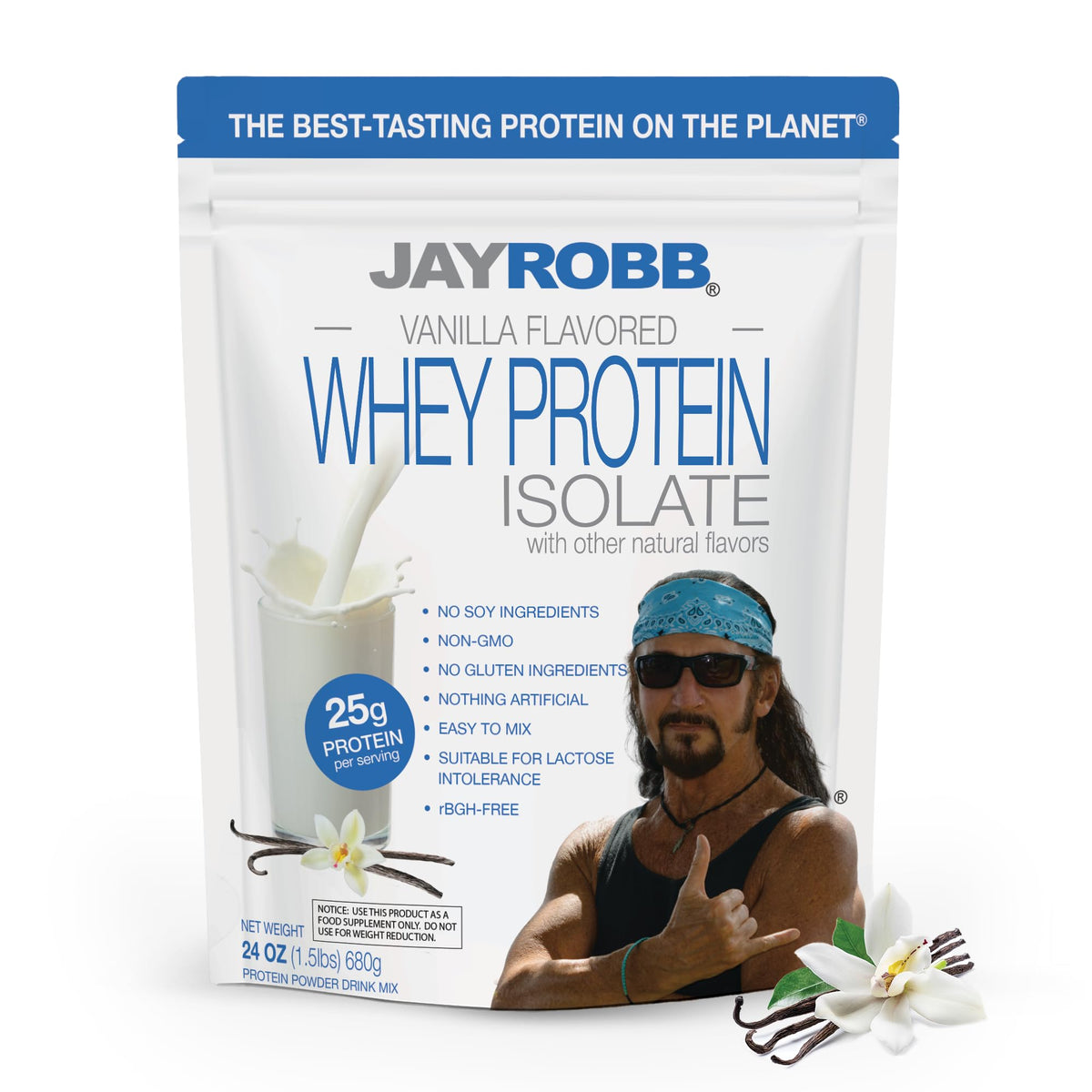 JAYROBB envase frontal de 24 oz con diseño y beneficio de proteína limpia